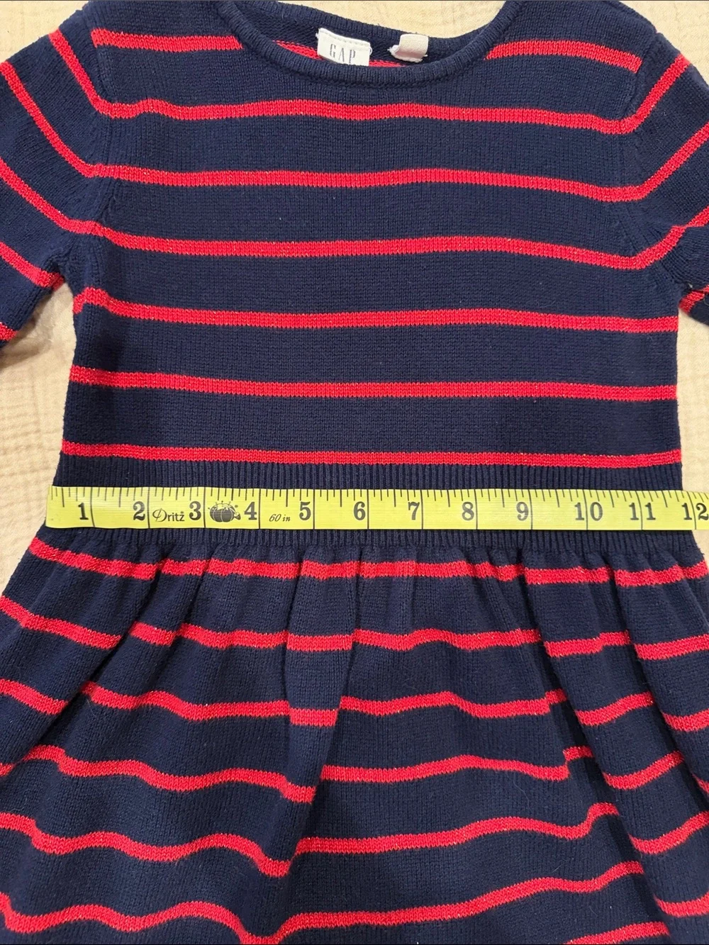 GAP Navy and Red Striped Knit Dress Girls Size 6-7